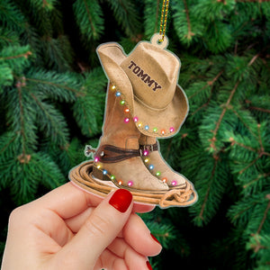 Cowboy Hat Shoes Personalized Acrylic Ornament - Ornament - GoDuckee