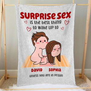 Surprise Is The Best Thing To Wake Up Personalize Couple Blanket - Blanket - GoDuckee