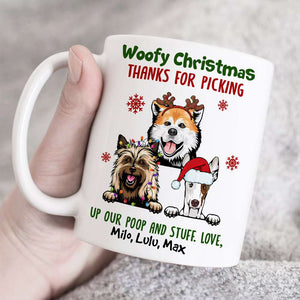 Woofy Christmas Thanks For Picking Up Our Stuff, Personalized Dog Christmas Mug, Christmas Gift - Coffee Mug - GoDuckee