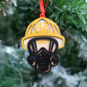Personalized Firefighter Helmet Wood Ornament, Christmas Decor for Firefighters - Ornament - GoDuckee