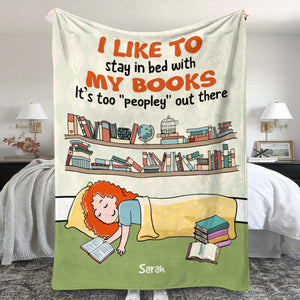 Personalized Cartoon Sleeping Girl Blanket - Book Lover - I Like To Stay In Bed With My Books - Blanket - GoDuckee