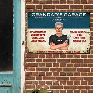 Open 24/7 - Personalized Fixing Grandpa Metal Sign - Grandad's Garage - Gift For Dad - Metal Wall Art - GoDuckee