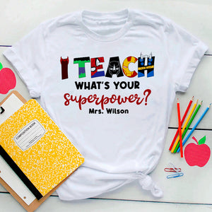 Teacher, What's Your Superpower, Halloween Teacher Shirt - Custom Letters - Shirts - GoDuckee