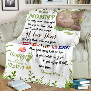 Cute Hippopotamus Mom & Baby, Personalized Blanket Gift For New Mom - Blanket - GoDuckee