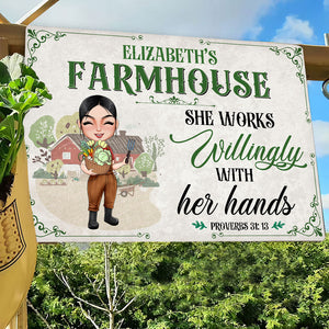 She Works Willingly With Her Hands Personalized Farmer Metal Sign - Metal Wall Art - GoDuckee