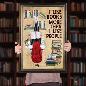 Personalized Reading Girl Poster - I Like Books More Than I Like People - Girl Lying Down Read - Poster & Canvas - GoDuckee