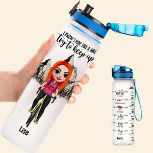 Personalized Cycling Girl Water Tracker Bottle - I Know I Ride Like A Girl Try To Keep Up - Water Bottles - GoDuckee