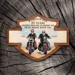 Biker Couple I'd Go Riding With You Personalized 3D 2-Layered Wood Art - Wood Sign - GoDuckee