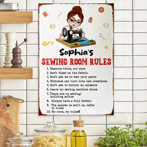 Sewing Room Rules, Personalized Metal Sign, Gift For Sewing Lovers - Metal Wall Art - GoDuckee