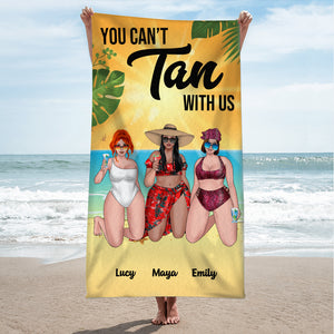 You Can't Tan With Us - Personalized Beach Towel - Gifts For Big Sister, Sistas, Girls Trip - Floral & Leopard Pattern - Beach Towel - GoDuckee