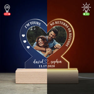 I'm Yours No Returns Or Refunds - Gift For Couple - Led Light Wooden - Led Night Light - GoDuckee