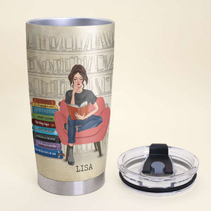 Personalized Book Lover Tumbler - Sassy Sassenach Foreigner Or English Person - A Sitting Girl Reads - Tumbler Cup - GoDuckee