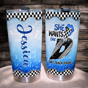 Personalized Dirt Track Racing Tumbler - She Want The D - Checkered Pattern - Tumbler Cup - GoDuckee