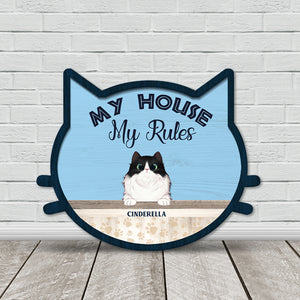 My Home My Rules Personalized Cat Layered Wood Sign Stand Gift For Cat Lovers - Wood Sign - GoDuckee