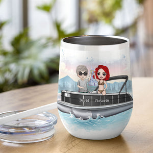 Personalized Pontoon Friends Dolls Wine Tumbler - This Is Us A Little Bit Of Loud, Crazy, Drunk - Wine Tumbler - GoDuckee