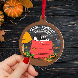 Sleeping Dog & Cat, Great Pumpkin Believer, 2 Layered Mix Ornament, Christmas Gift - Ornament - GoDuckee