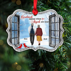 Cardinals Appear When Angels Are Near Memorial Gift, Personalized Heaven Old Couple Medallion Wood Ornament, Chritsmas Gift - Ornament - GoDuckee