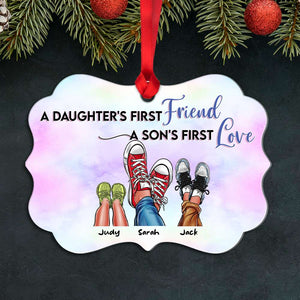 Mom And Kid Shoes Personalized Medallion Acrylic Ornament - Ornament - GoDuckee