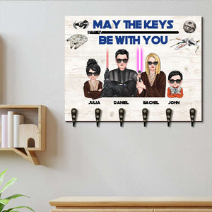 May The Keys Be With You - Personalized Wood Key Hanger - Gift For Family - Wood Sign - GoDuckee