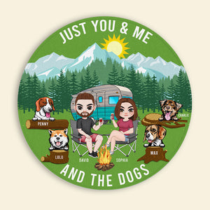You And Me And The Dogs, Personalized Round Rug, Relaxing Camping Couple, Gift For Camping Buddies - Doormat - GoDuckee