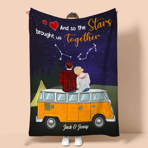 Personalized Camping Zodiac Couple Blanket - And So The Stars Brought Us Together - Blanket - GoDuckee
