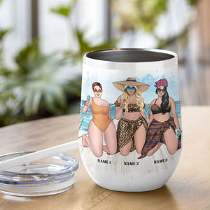 Personalized Bikini Girls Trip Wine Tumbler - Cruisin' & Boozin' With My Besties - Leopard Pattern - Wine Tumbler - GoDuckee