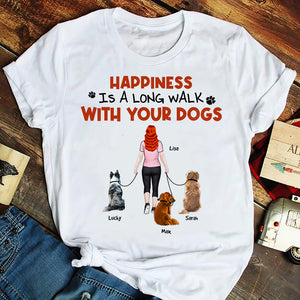 Happiness Is A Long Walk, Personalized Shirt, Gift For Dog Lover - Shirts - GoDuckee