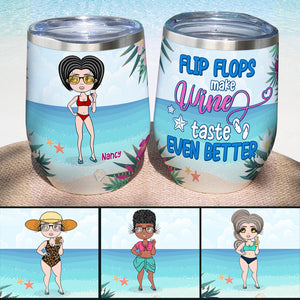 Personalized Bikini Girl Wine Tumbler - Flip Flops Make Wine Taste Even Better - Wine Tumbler - GoDuckee
