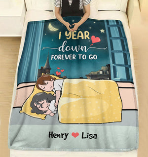 Personalized Cartoon Sleeping Couple Blanket - 1 Year Down Forever To Go - Blanket - GoDuckee