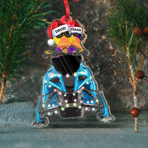 Snowmobile Happy Ducks Sleighing Personalized Acrylic Custom Shape Ornament Christmas Tree Decor - Ornament - GoDuckee