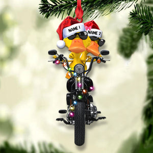 Biker Duck Couple - Personalized Christmas Ornament, Christmas Gift For Couple - Ornament - GoDuckee