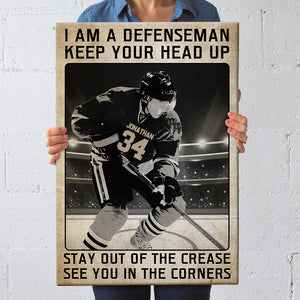 Personalized Defenseman Hockey Poster - I Am A Defenseman Keep Your Head Up - Vintage - Poster & Canvas - GoDuckee