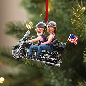 Custom Biker Couple Photo Ornament, Christmas Tree Decor - Ornament - GoDuckee
