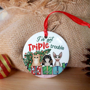 Dog/Cat I've Got Double Trouble, Personalized Ceramic Circle Ornament - Ornament - GoDuckee