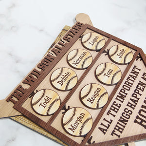 All The Important Things Happen At Home Personalized Baseball Family Layered Wood Sign Stand - Wood Sign - GoDuckee