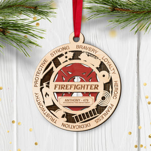 Bravery Loyalty Heroic - Personalized Layered Wood Ornament, Christmas Gift For Firefighter - Ornament - GoDuckee