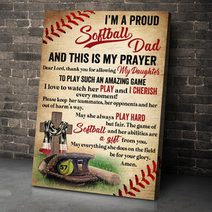 Vintage American Softball Poster - Custom Name, Number - I'm A Proud Softball Dad - Baseball Equipment & Cross - Poster & Canvas - GoDuckee