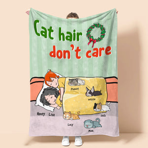 Personalized Cartoon Sleeping Couple & Cat Breeds Blanket - Cat Hair Don't Care - Blanket - GoDuckee