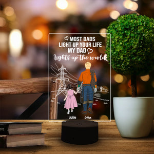 My Dad Lights Up The World - Personalized Led Night Light - Gift For Dad/Lineman - Led Night Light - GoDuckee