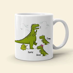Happy Father's Day To The Master Of Dad Jokes, Personalized Mug, Gift For Dad, Father's Day Gift, Dinosaur Dad And Kids Mug - Coffee Mug - GoDuckee