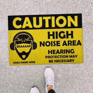 Motocross Caution Doormat - Custom Name - High Noise Area Hearing Protection May Be Required - Doormat - GoDuckee