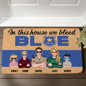 In This House We Bleed Blue - Personalized Police Doormat - Gift For Family, Police Family - Doormat - GoDuckee
