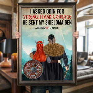 Personalized Viking Couple Couple - He Sent My Shieldmaiden - Poster & Canvas - GoDuckee