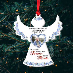 No Longer By Our Side Forever In Our Hearts, Personalized Heaven Angel Custom Shape Ornament - Ornament - GoDuckee