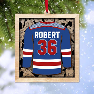 Hockey Player Jersey, Personalized Wood Ornament - Ornament - GoDuckee