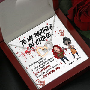 Friends To My Partner In Crime - Personalized Interlocking Hearts Necklace - Jewelry - GoDuckee