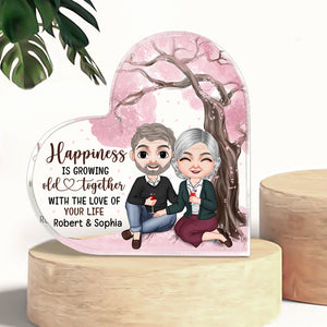 Happiness Is Growing Old Together With The Love Of Your Life, Anniversary Drinking Couple Heart Shaped Acrylic Plaque - Decorative Plaques - GoDuckee