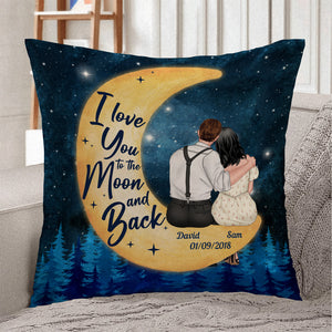 I Love You To The Moon And Back, Couple Moon Lover - Pillow - GoDuckee