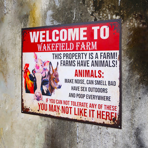 Custom Farm's Name Metal Sign - Welcome This Property Is A Farm - Chicken, Cow, Pig, Goat - Metal Wall Art - GoDuckee