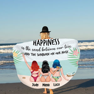 Happiness Is The Sand Between Our Toes - Personalized Round Beach Towel - Gift For Friends - Beach Towel - GoDuckee